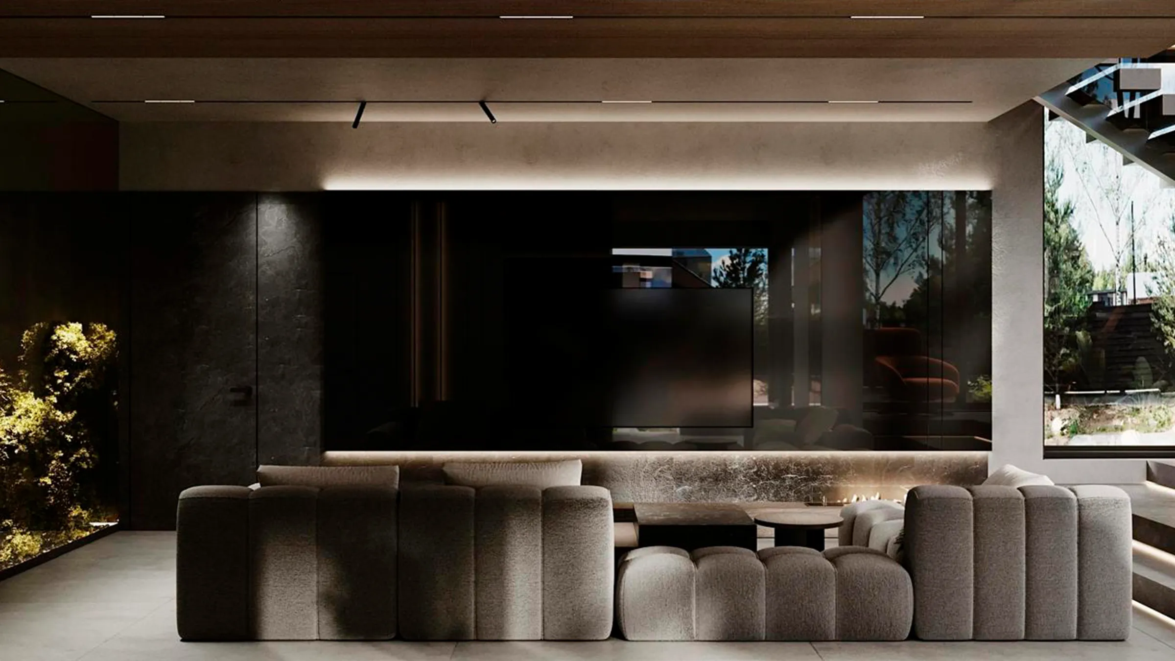 View of the rear and side of a Porsche 911 Turbo S in Oak Green Metallic Neo, standing in a courtyard.