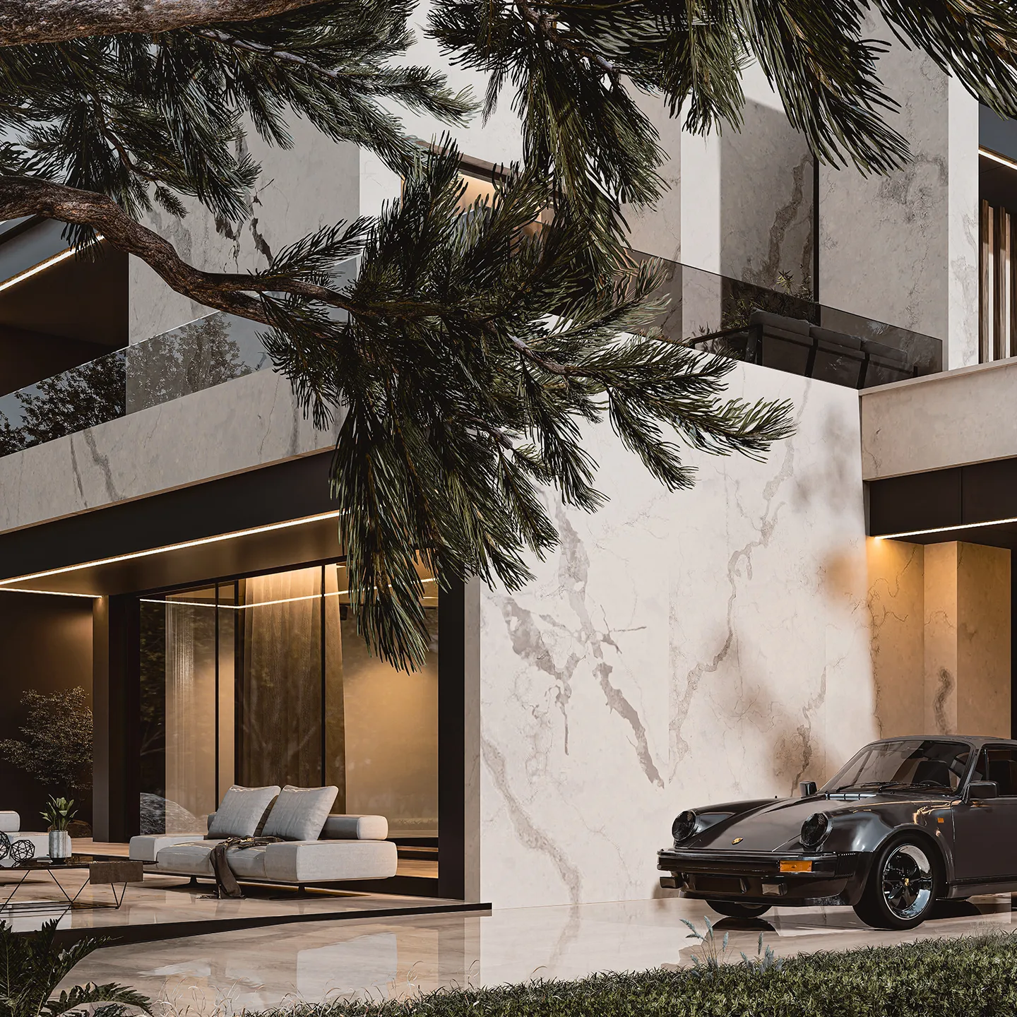 Дом на склоне среди холмов