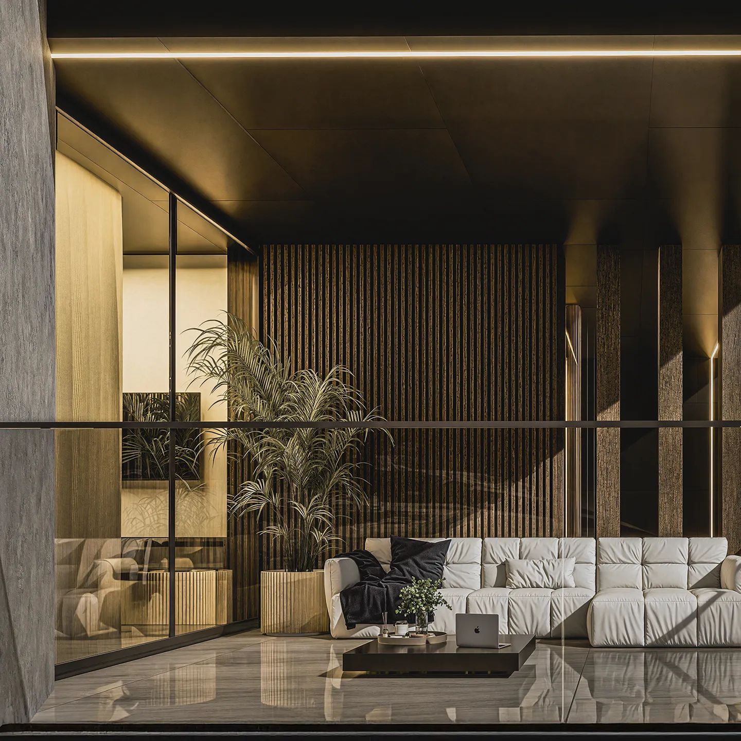 Минималистичный фасад в сумерках