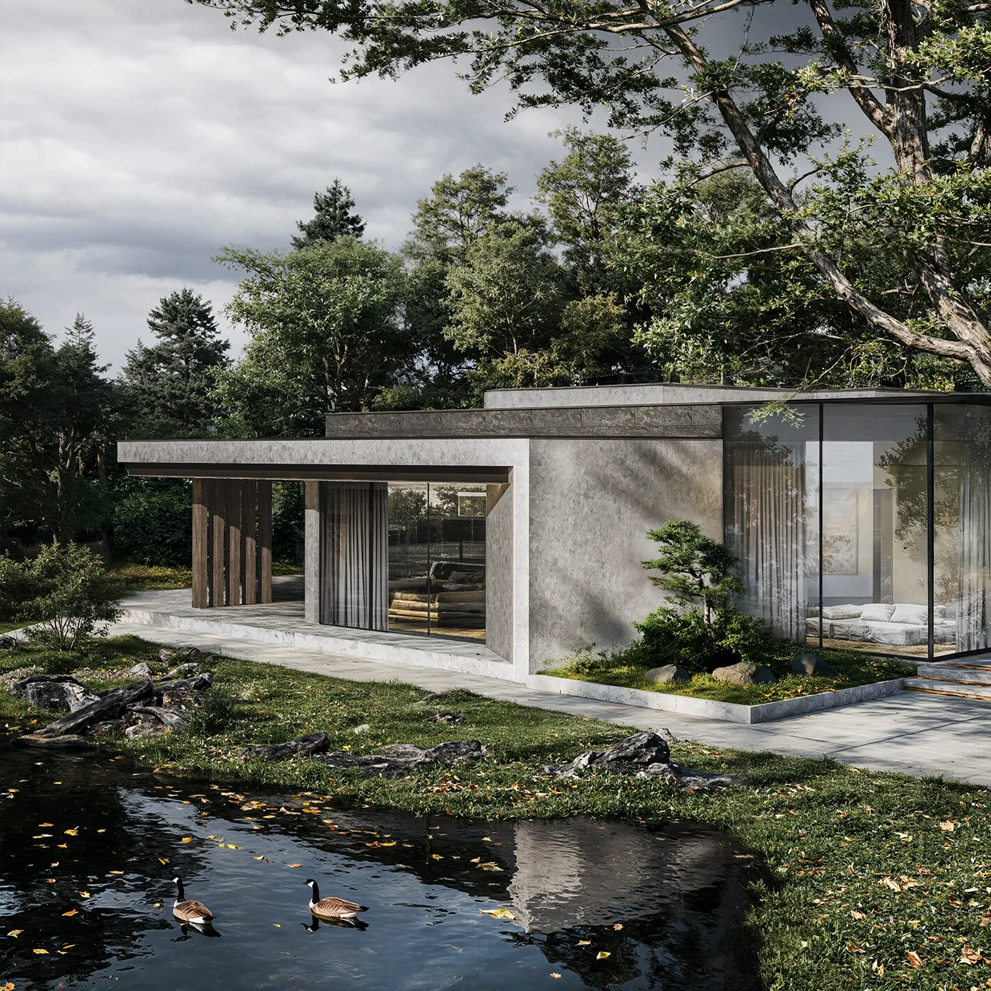 Панорамное остекление и терраса у воды