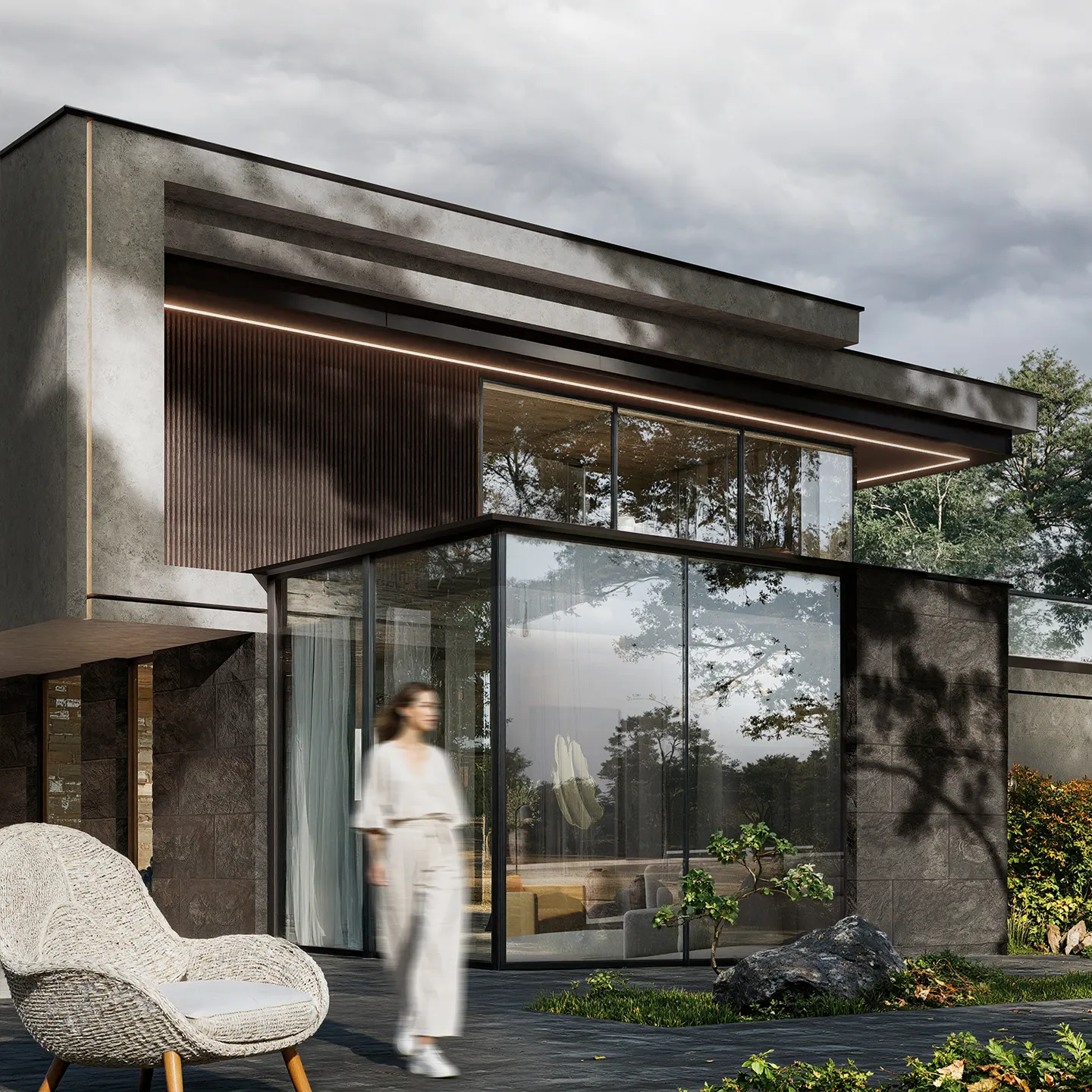 Дом на склоне среди холмов