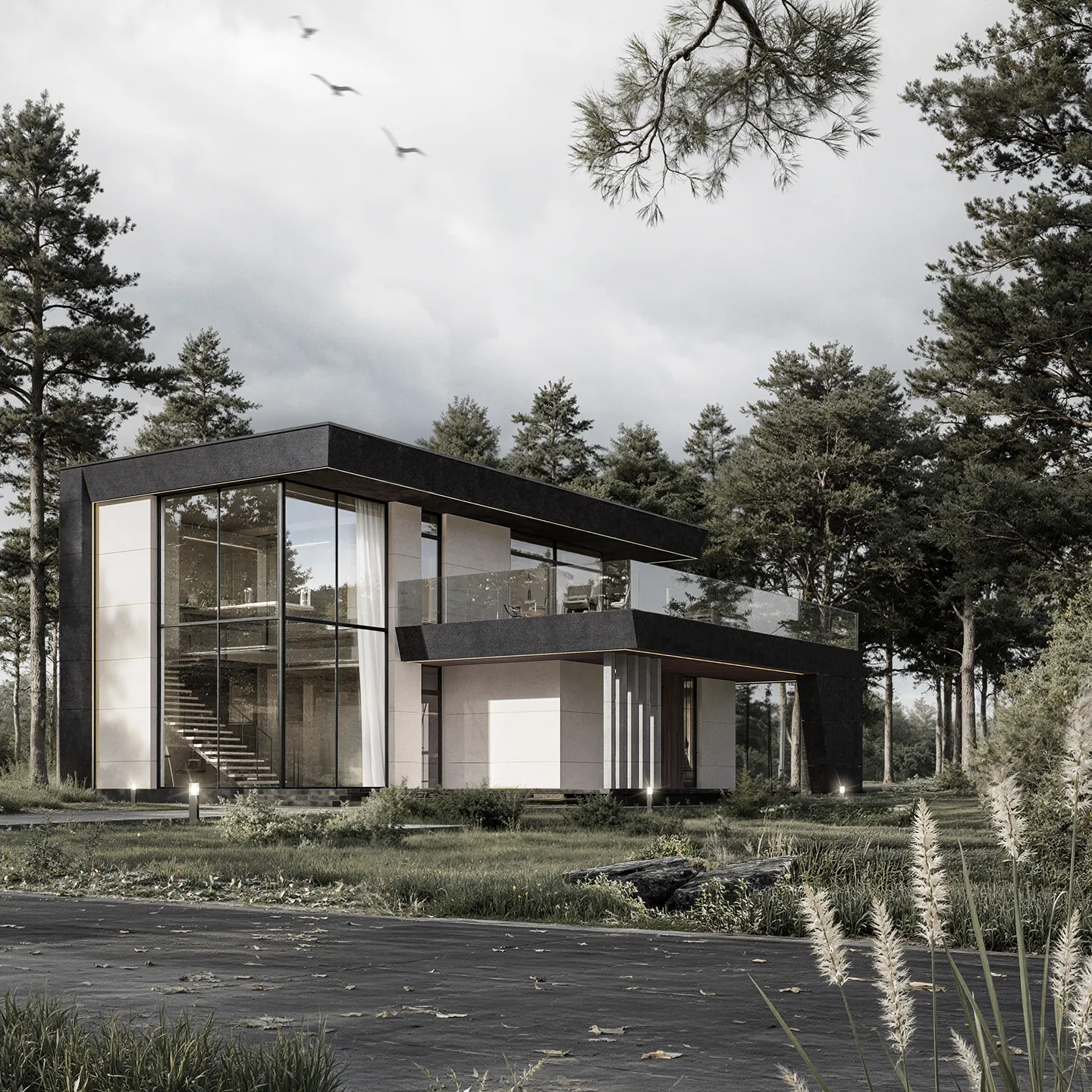 Минималистичный фасад в сумерках