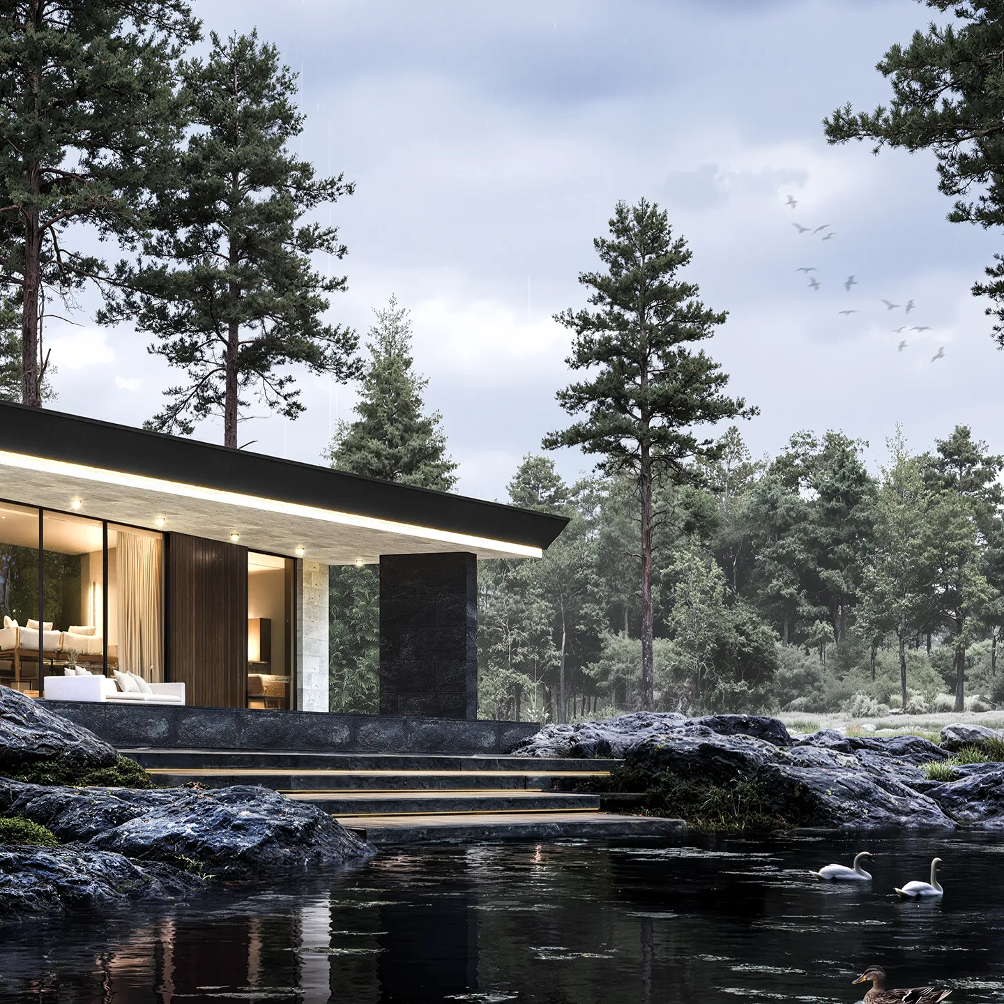 Панорамное остекление и терраса у воды